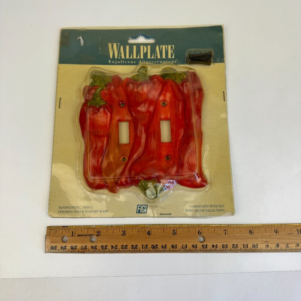 Vtg 2000‎ Figi Red Chili Double Wall Light Switch Wall Plate Heavy w Screws READ